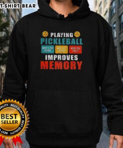 Vintage hoodie featuring 'Top Playing Pickleball Improves Memory' design, perfect for pickleball enthusiasts.