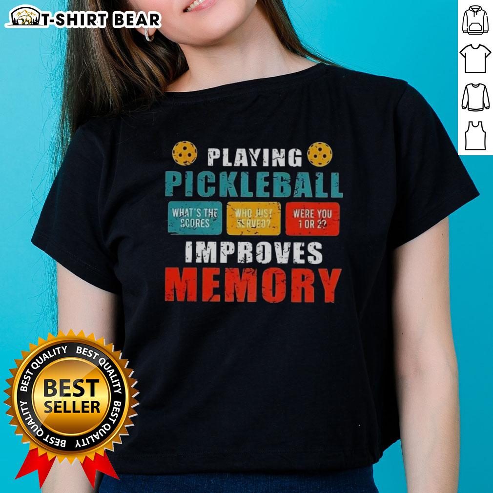 Top Playing Pickleball Improves Memory What'S The Saucers Vintage Ladies Tee Vintage ladies tee featuring 'Top Playing Pickleball Improves Memory' design, perfect for pickleball enthusiasts.