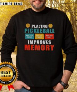 Vintage sweatshirt featuring 'Top-Playing Pickleball Improves Memory' design, perfect for pickleball enthusiasts.