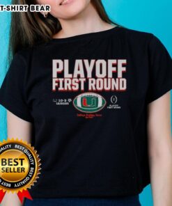 Miami Hurricanes 2025 CFP Winner Ladies Tee showcasing team pride for the Top Playoff First Round.