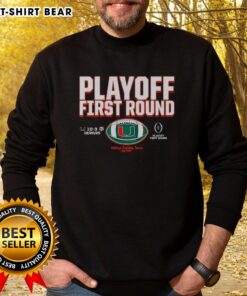 Alt Text: Stylish Miami Hurricanes 2025 CFP Winner sweatshirt celebrating their top playoff first-round victory.