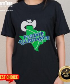 Dallas Mavericks ladies tee featuring 'Top Pledge Allegiance' design, perfect for basketball fans and team spirit.