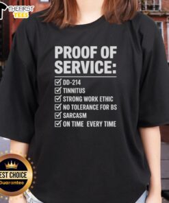Stylish ladies' tee featuring 'Proof of Service DD-214' design, perfect for veterans with tinnitus awareness.