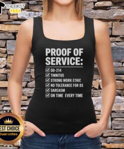 Top Proof of Service DD 214 Tinnitus tank top featuring military design, perfect for veterans and supporters.