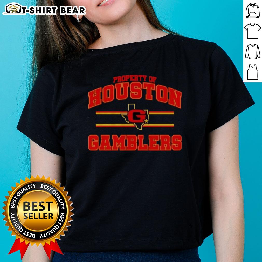 Top Property Of Houston Gamblers Ufl Logo Ladies Tee Top Property of Houston Gamblers UFL logo on a stylish ladies tee, perfect for fans of the United Football League.