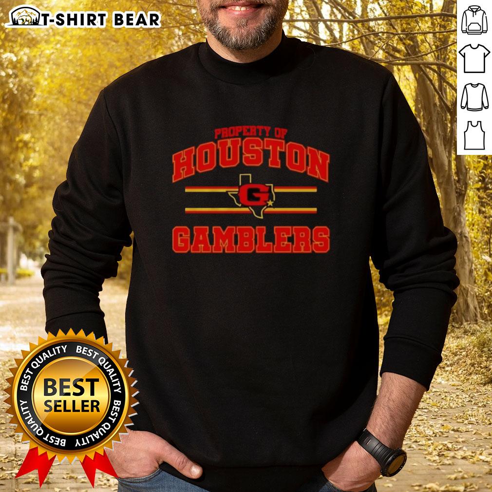 Top Property Of Houston Gamblers Ufl Logo Sweatshirt Houston Gamblers UFL logo sweatshirt showcasing vibrant design, perfect for fans of the team and stylish sportswear.