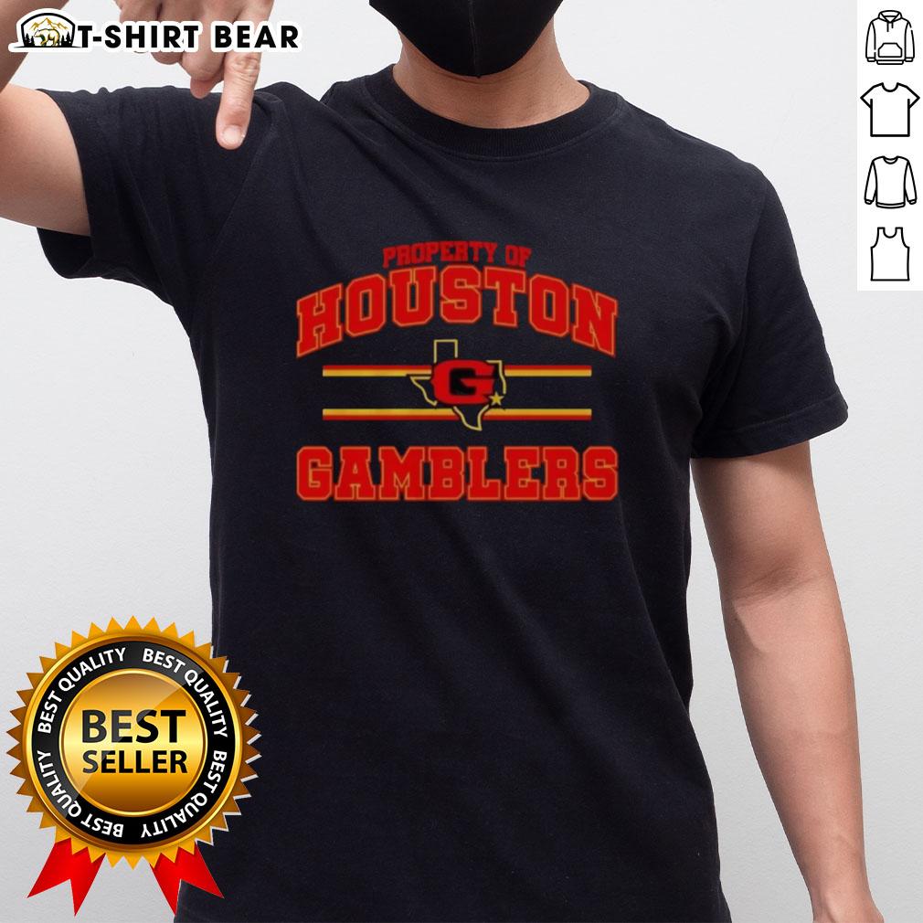 Top Property Of Houston Gamblers Ufl Logo T Shirt Alt Text: Houston Gamblers UFL logo T-shirt showcasing top property design for fans of the United Football League.