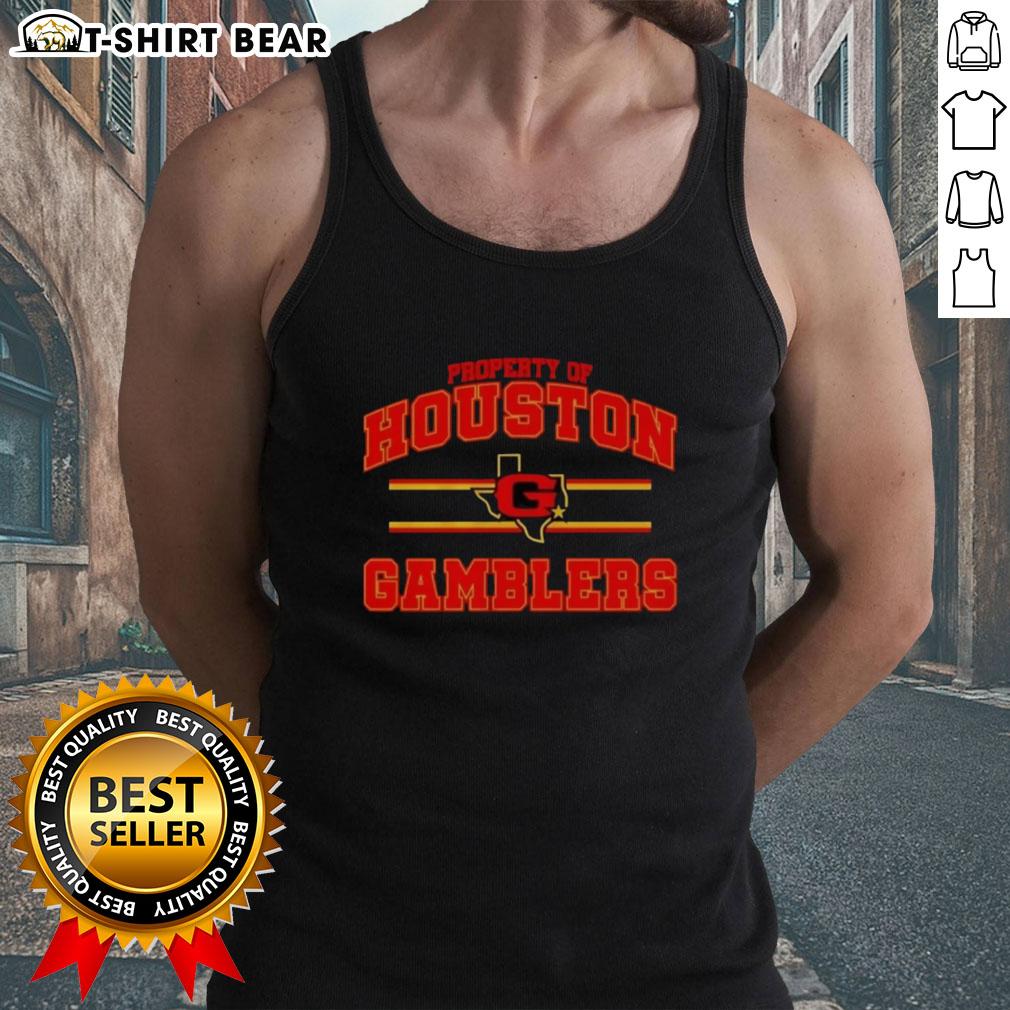 Top Property Of Houston Gamblers Ufl Logo Tank Top Alt Text: Houston Gamblers UFL logo tank top featuring vibrant colors and bold branding for fans and sports enthusiasts.
