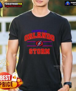 Orlando Storm UFL logo t-shirt displaying vibrant colors and team emblem, perfect for fans of the United Football League.