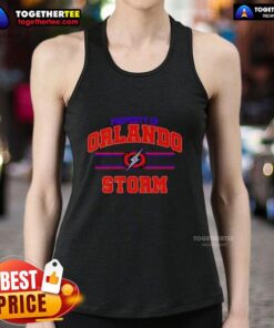 Orlando Storm UFL logo tank top showcasing vibrant design, perfect for fans of the Orlando Storm football team.