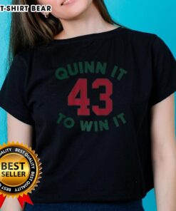 Quinn Hughes Minnesota Wild ladies tee featuring 'Quinn It To Win It' and number 43, perfect for NHL fans.