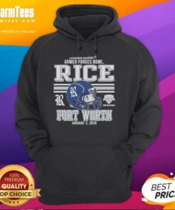 Top Rice Owls football players in helmet and hoodie at the 2026 Armed Forces Bowl in Fort Worth, Texas.