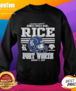 Alt Text: Top Rice Owls football sweatshirt for the 2026 Armed Forces Bowl in Fort Worth featuring team logo and helmet design.