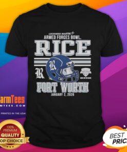 Alt Text: Top Rice Owls Football 2026 Armed Forces Bowl Fort Worth Helmet T-Shirt featuring team logo and vibrant design.