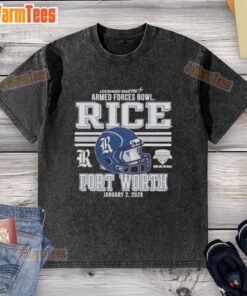 Alt Text: Top Rice Owls football 2026 Armed Forces Bowl helmet washed t-shirt, showcasing team spirit in Fort Worth.