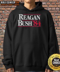 Top Ronald Reagan and Bush 1984 hoodie featuring iconic campaign graphics in vibrant colors, perfect for vintage style fans.