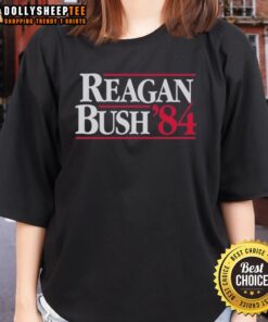 1984 Ladies' Tee featuring Ronald Reagan and George Bush, perfect for vintage political apparel enthusiasts.