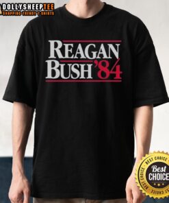 Top Ronald Reagan and Bush 1984 T-Shirt design featuring iconic campaign graphics and patriotic colors.
