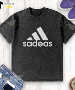 Top Sadeas Three Stripes Logo Parody Washed T-Shirt featuring a unique design and relaxed fit for casual style.