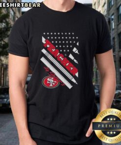 Top San Francisco 49ers Football X Teacher American Flag T-Shirt design featuring patriotic colors and football graphics.