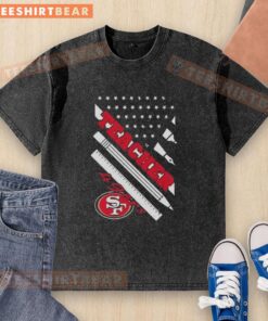 Top San Francisco 49ers football X teacher American flag washed t-shirt for fans and educators, showcasing team pride.