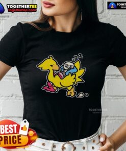 Top Sans and Chocobo Ladies Tee featuring vibrant graphics, perfect for fans of gaming and stylish casual wear.