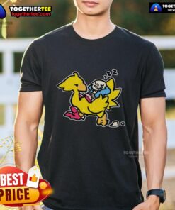 Top Sans and Chocobo T-Shirt featuring vibrant graphics of Sans from Undertale and a Chocobo from Final Fantasy.