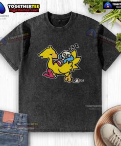 Alt Text: Top Sans and Chocobo washed t-shirt featuring unique graphic design, perfect for gamers and fans of quirky apparel.