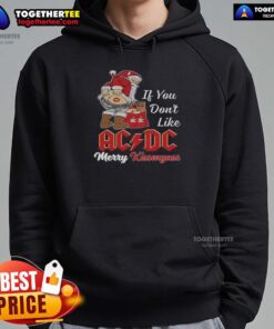 Alt Text: Merry Kiss My Ass Christmas Hoodie featuring Santa Claus and AC/DC design, perfect for festive holiday celebrations.