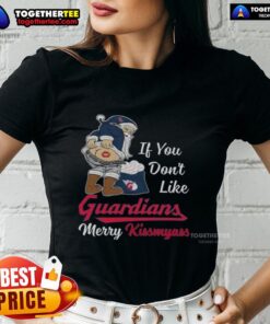 Funny Christmas tee featuring Santa Claus and If You Dont Like Cleveland Guardians, Merry Kissmyass slogan.