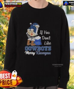Top Santa Claus sweatshirt with 'If You Don't Like Dallas Cowboys, Merry Kiss My Ass' slogan for holiday cheer.