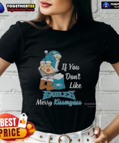Top Santa Claus graphic on a Merry Kiss My Ass ladies tee, perfect for Philadelphia Eagles fans this holiday season.