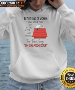 Cozy hoodie featuring Snoopy and motivational quote, perfect for women who embrace each morning with positivity.