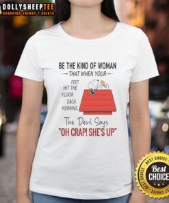Alt Text: Snoopy graphic tee for women with motivational quote, perfect for starting the day with positivity and style.