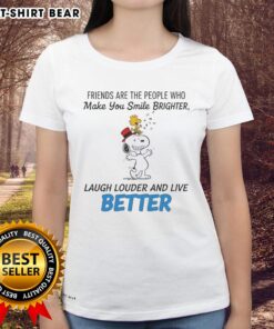 Top Snoopy Friends tee for ladies, featuring a cheerful quote about friendship that brings smiles and laughter.