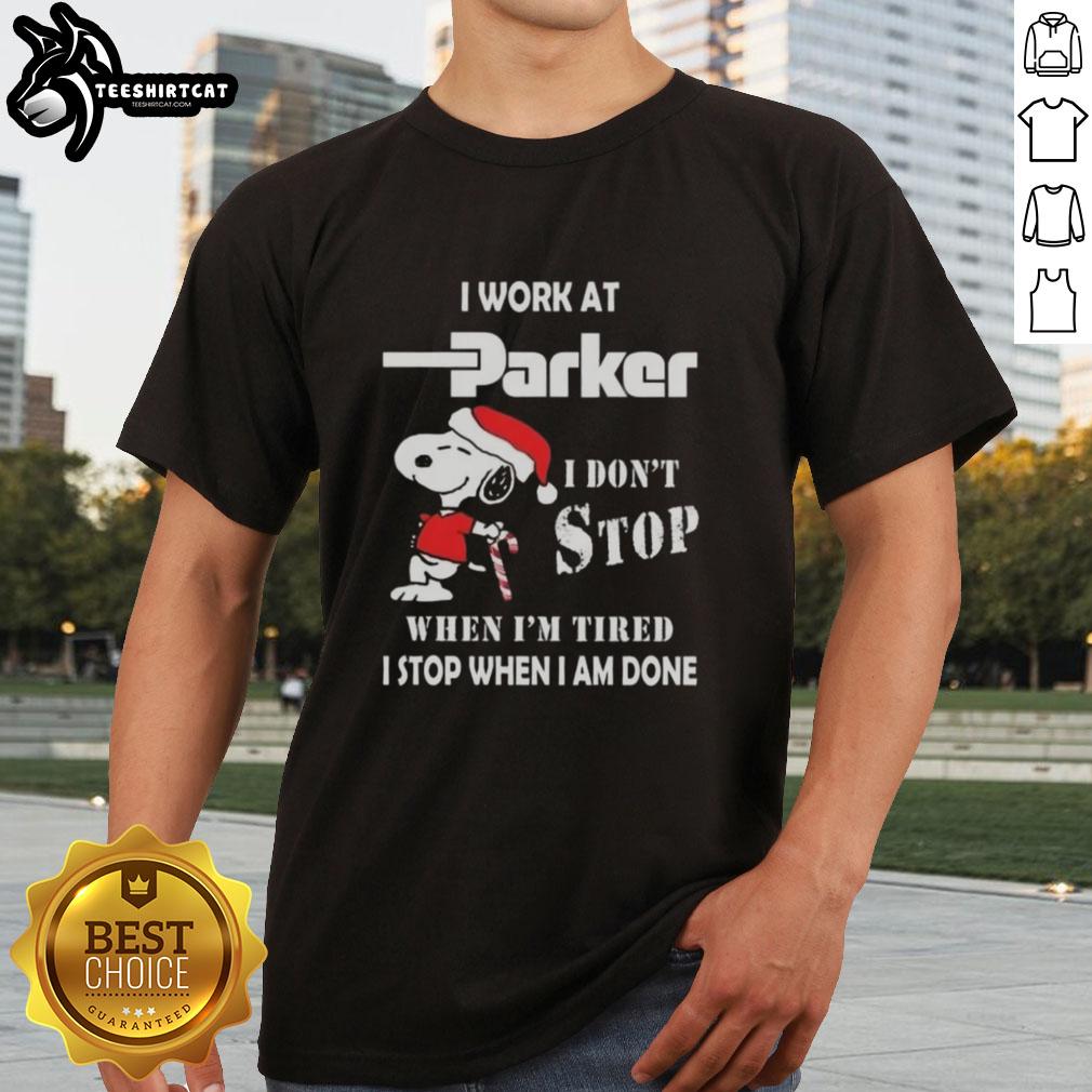 top-snoopy-i-work-at-parker-hannifin-i-dont-stop-when-im-tired-i-stop-when-i-am-done-christmas-t-shirt Alt Text: Snoopy Christmas T-Shirt for Parker Hannifin employees: 'I Dont Stop When Im Tired, I Stop When I Am Done' design.