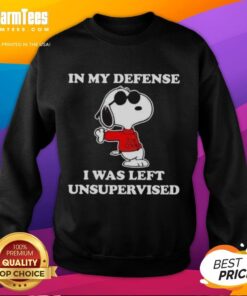 Joe Cool Snoopy sweatshirt with 'In My Defense, I Was Left Unsupervised' design, perfect for casual wear.
