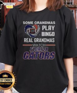 Florida Gators ladies tee featuring 'Real Grandmas Watch Florida Gators' design, perfect for bingo-loving grandmas.