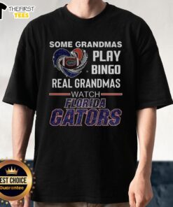 Funny 'Real Grandmas Watch Florida Gators' T-Shirt showcasing a playful design for Gators fans and bingo lovers.