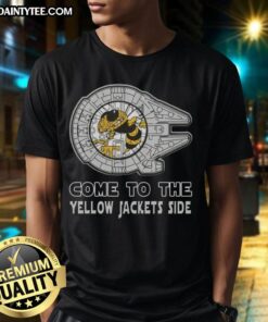 Alt Text: Top Star Wars themed Georgia Tech Yellow Jackets T-Shirt featuring iconic characters and vibrant colors.