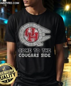 Top Star Wars Come To The Houston Cougars Side T-Shirt featuring iconic characters and team colors for fans.