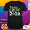 Top Staying Lit In 2026 High Waisted Marijuana Weed New Year's T-Shirt design featuring vibrant graphics and festive colors.