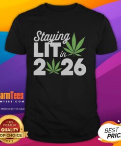 Top Staying Lit In 2026 High Waisted Marijuana Weed New Year's T-Shirt design featuring vibrant graphics and festive colors.