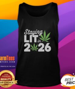Trendy high-waisted tank top for New Year's 2026 featuring 'Staying Lit' marijuana-themed design.