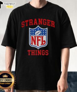 Top Stranger Things X NFL logo T-shirt featuring iconic designs, perfect for fans of both franchises.