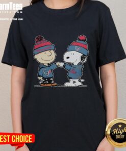 Alt Text: Top Texans Houston Outfit featuring Charlie Brown and Snoopy of Peanuts on a stylish ladies tee for fans.