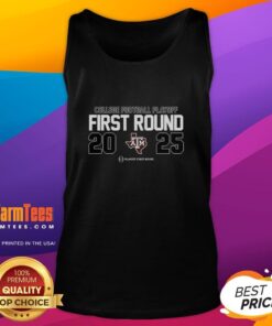 Alt Text: Top Texas A&M Aggies NCAA 2025 College Football Playoff First Round logo tank top for fans and supporters.
