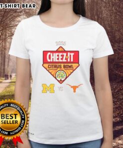 Texas Longhorns vs. Michigan Wolverines 2025 Citrus Bowl ladies tee showcasing team logos and vibrant colors.