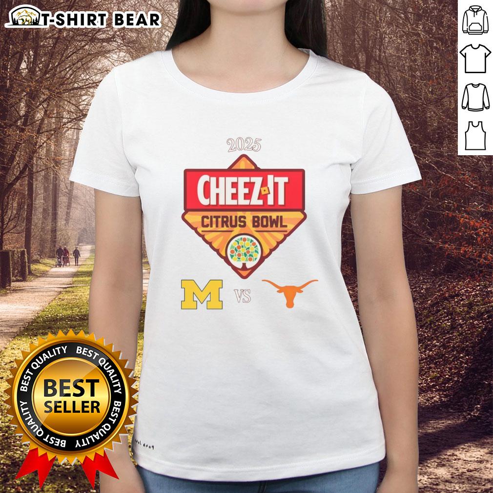 Top Texas Longhorns Michigan Wolverines Vs 2025 Citrus Bowl Ladies Tee Texas Longhorns vs. Michigan Wolverines 2025 Citrus Bowl ladies tee showcasing team logos and vibrant colors.