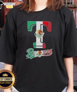 Top Texas Rangers baseball ladies tee featuring vibrant Mexican flag design, perfect for fans celebrating their heritage.